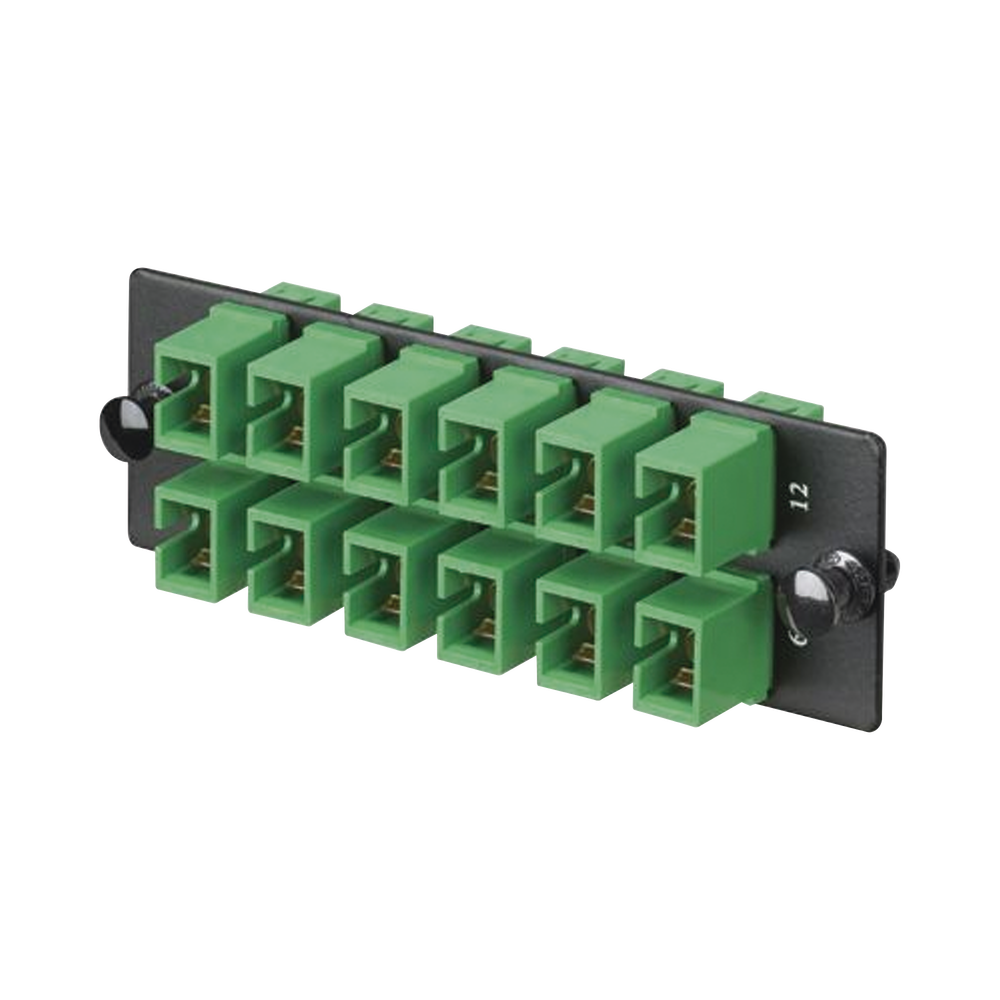 Placa Acopladora de Fibra Optica FAP, Con 12 Conectores SC/APC (12 Fibras), Para Fibra Monomodo OS1/OS2, Color Verde