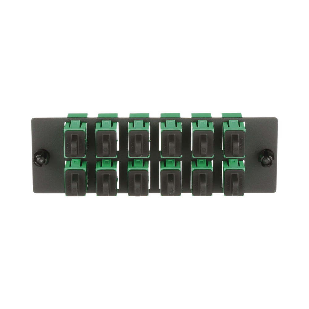 Placa Acopladora de Fibra Optica FAP, Con 12 Conectores SC/APC (12 Fibras), Para Fibra Monomodo OS1/OS2, Color Verde