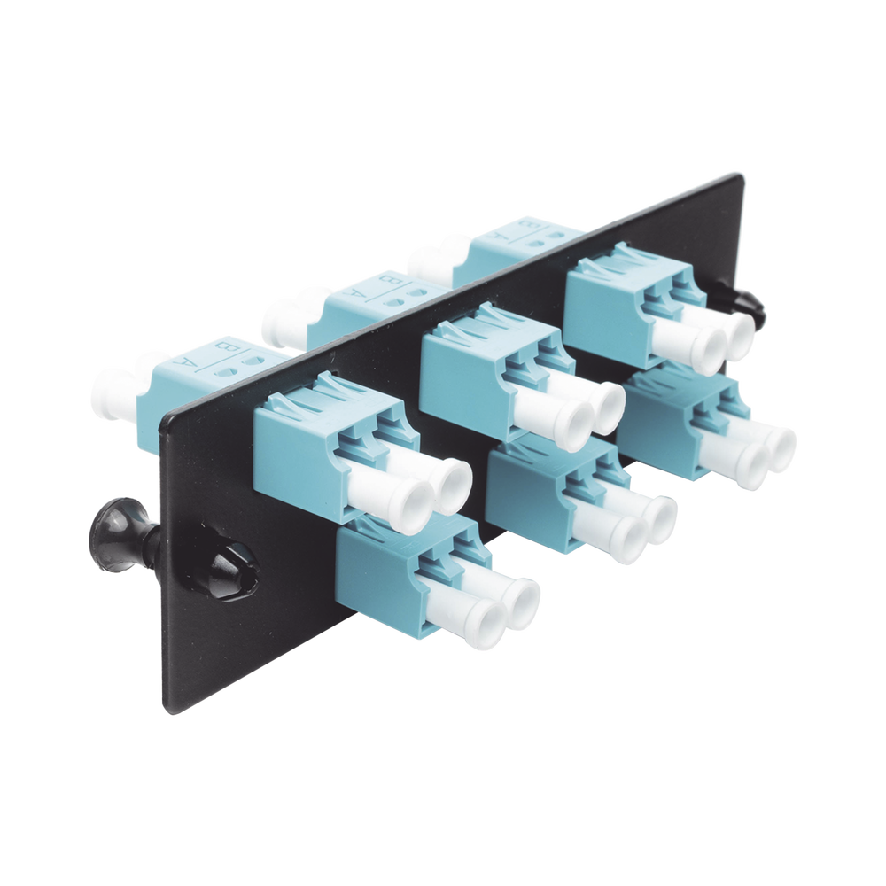 Placa Acopladora de Fibra Optica FAP, Con 6 Conectores LC Duplex (12 Fibras), Para Fibra Multimodo OM3/OM4, Color Aqua