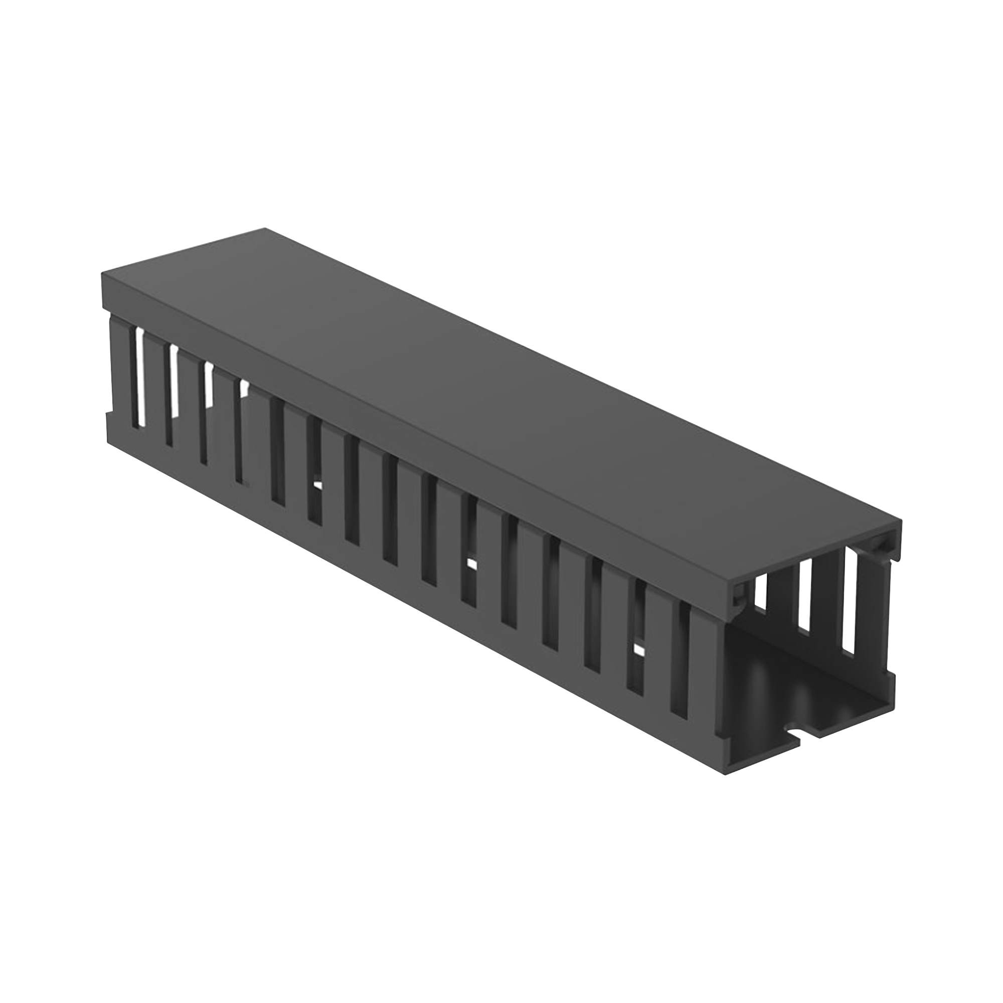 Canaleta Ranurada de PVC con Tapa, Tipo F, 44.5 mm de Ancho, 41.1 mm de Alto y 2 m de Largo, Color Gris