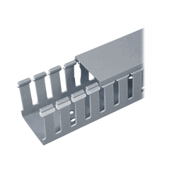 Canaleta Ranurada de PVC con Tapa, Tipo F, 32 mm de Ancho, 28.7 mm de Alto y 2 m de Largo, Color Gris