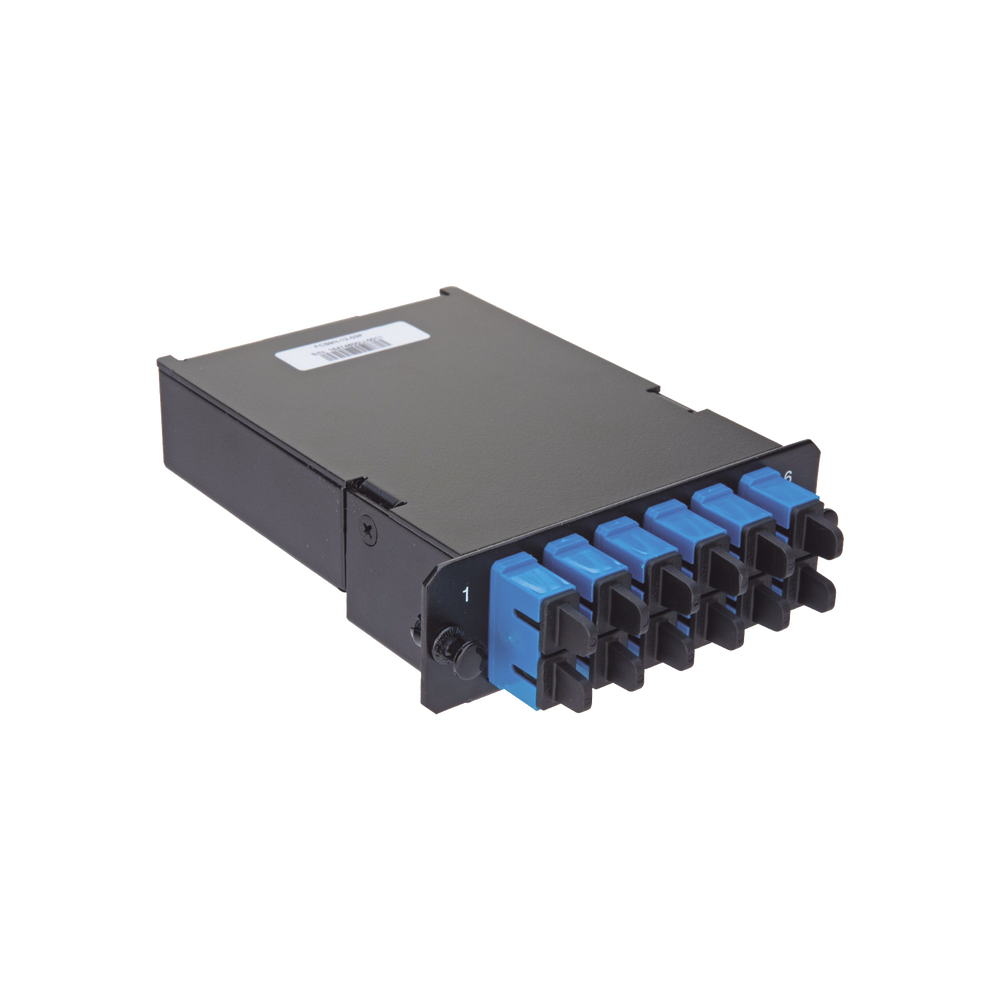 Placa Acopladora de Fibra Óptica FAP, Con 12 Pigtails y 6 Conectores LC Duplex (12 Fibras), Para Fibra Monomodo OS1/OS2, Color Azul
