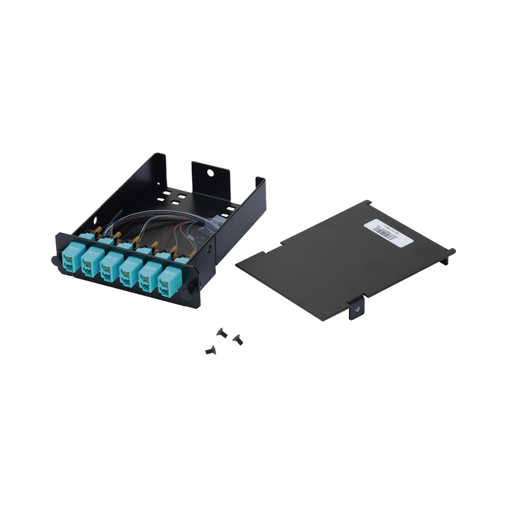 Placa Acopladora de Fibra Óptica FAP, Con 12 Pigtails y 6 Conectores LC Duplex (12 Fibras), Para Fibra Multimodo OM3/OM4, Color Aqua