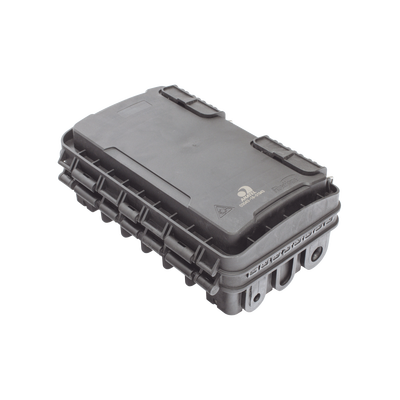 Caja de Distribución de Fibra Óptica para 24 Empalmes, con 8 acopladores SC/APC simplex, Exterior IP65, Color Negro