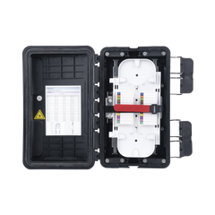 Caja de Distribución de Fibra Óptica, Hasta 96 Empalmes, Exterior IP65, Color Negro