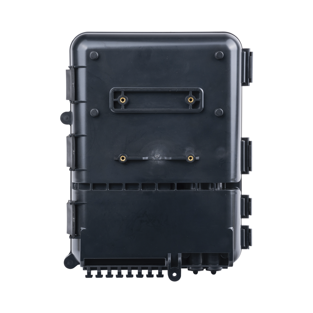 Caja de Distribución de Fibra Óptica para 24 Empalmes, con 8 Acopladores SC/APC Simplex, Exterior IP55, Color Negro