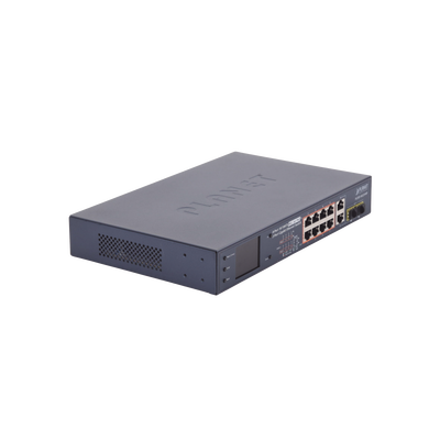 Switch PoE+ / Distancia 250 Metros / 8 Puertos + 2 Combo TP/SFP Gigabit y Pantalla LCD Para Monitoreo