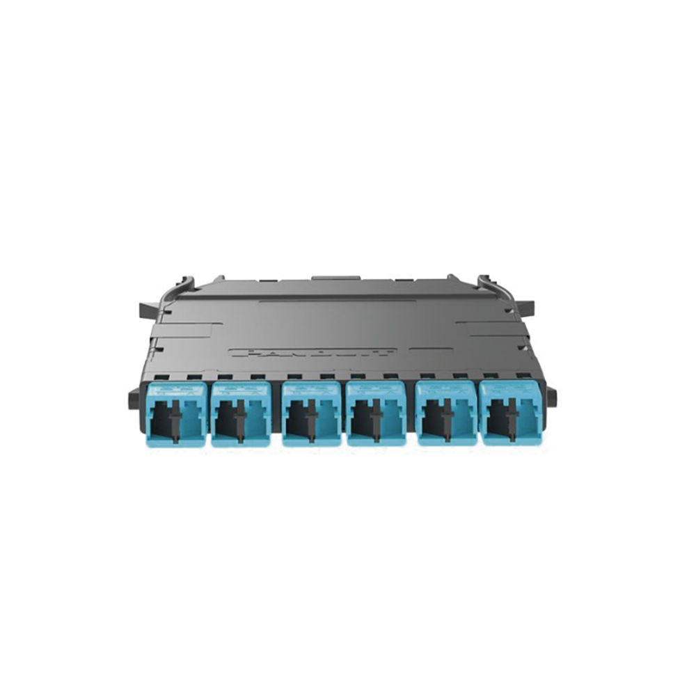 Cassette HD Flex Para 12 Fibras Multimodo OM4, de MPO a 6 Conectores LC Duplex, Color Aqua