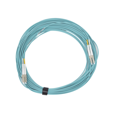Jumper de Fibra Óptica Multimodo 50/125 XGLO OM3, LC-LC Duplex, OFNR, Color Aqua, 15 Metros