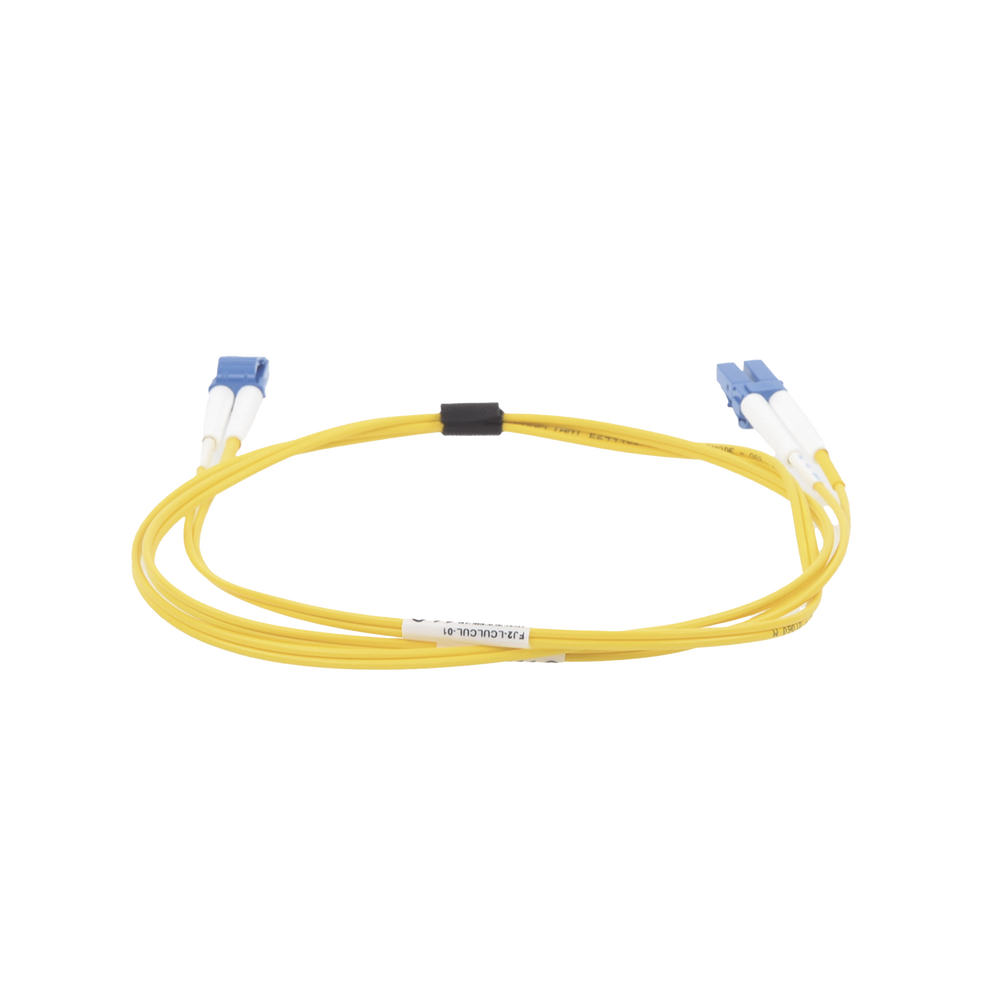 Jumper de Fibra Óptica Monomodo (OS2), XGLO, Riser, LC/UPC-LC/UPC Duplex, OFNR, Color Amarillo, 1 Metro (3.28 Pies)
