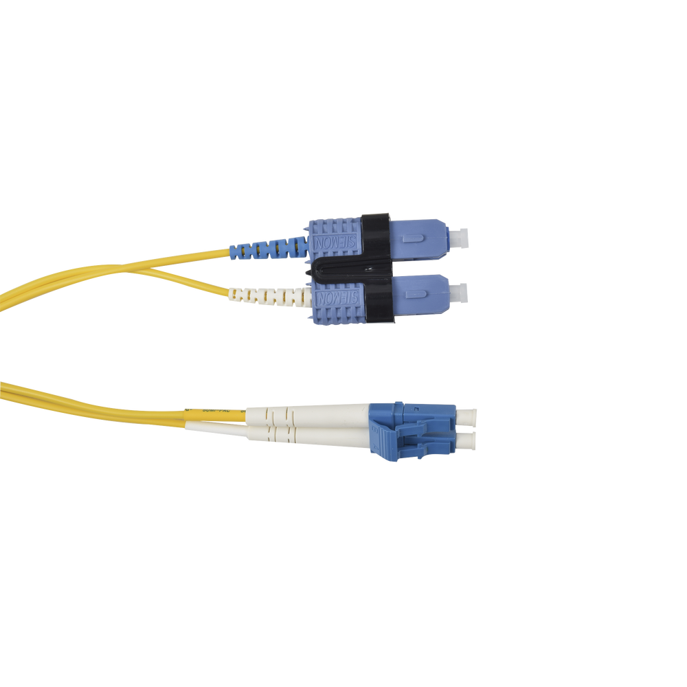Jumper de Fibra Óptica Monomodo (OS2), XGLO, Riser, LC/UPC-SC/UPC Duplex, OFNR, Color Amarillo, 1 Metro (3.28 Pies)