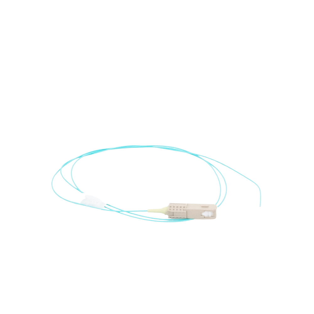 Pigtail de Fibra Óptica LC Simplex, Multimodo OM3 XGLO 50/125, OFNR, Color Aqua, 1 Metro (3.28 Pies)