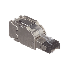Plug RJ45 Blindado, Instalación Recta, Terminación en Campo Certificable, Compatible con Cat5e, Cat6 y Cat6A, Color Plata, Paquete de 10 Piezas