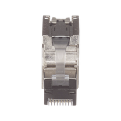 Plug RJ45 Blindado, Instalación Recta, Terminación en Campo Certificable, Compatible con Cat5e, Cat6 y Cat6A, Color Plata, Paquete de 10 Piezas