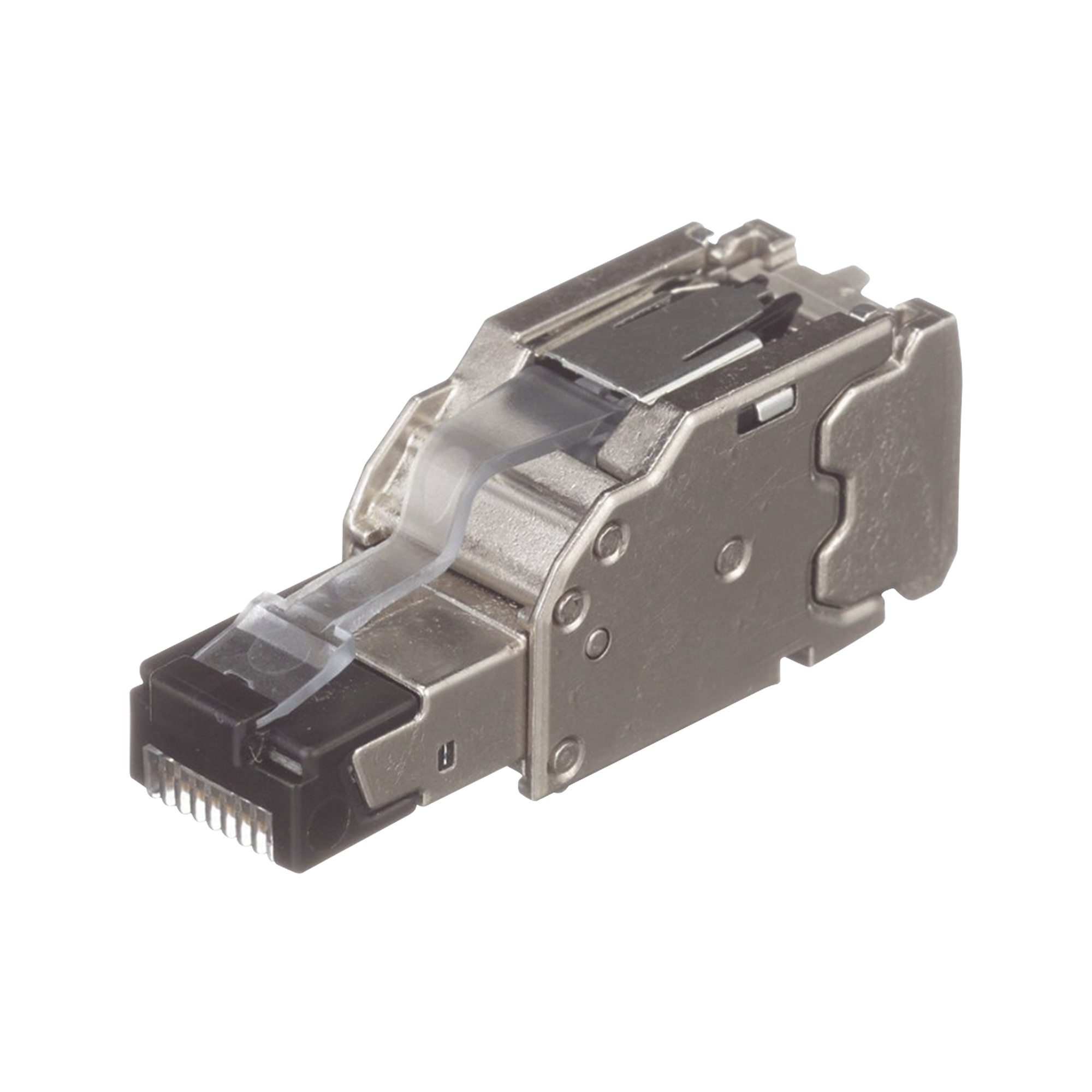 Plug RJ45 Blindado, Instalación Recta, Terminación en Campo Certificable, Compatible con Cat5e, Cat6 y Cat6A, Color Plata, Paquete de 10 Piezas