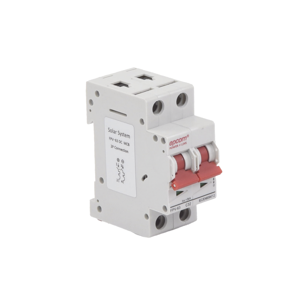 Protección Térmica/ Interruptor 2P, 32A,  Corriente Directa  800 Vcc para Aplicación Fotovoltaica Montaje Riel DIN