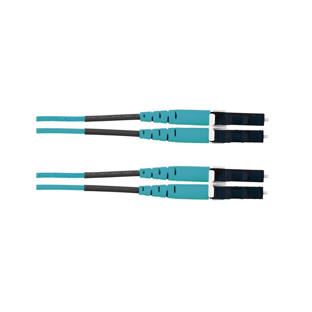 Jumper de Fibra Óptica Multimodo 50/125 OM3, LC-LC Duplex, LSZH (Cero Halógenos), Color Aqua, 5 Metros (16.40 Pies)
