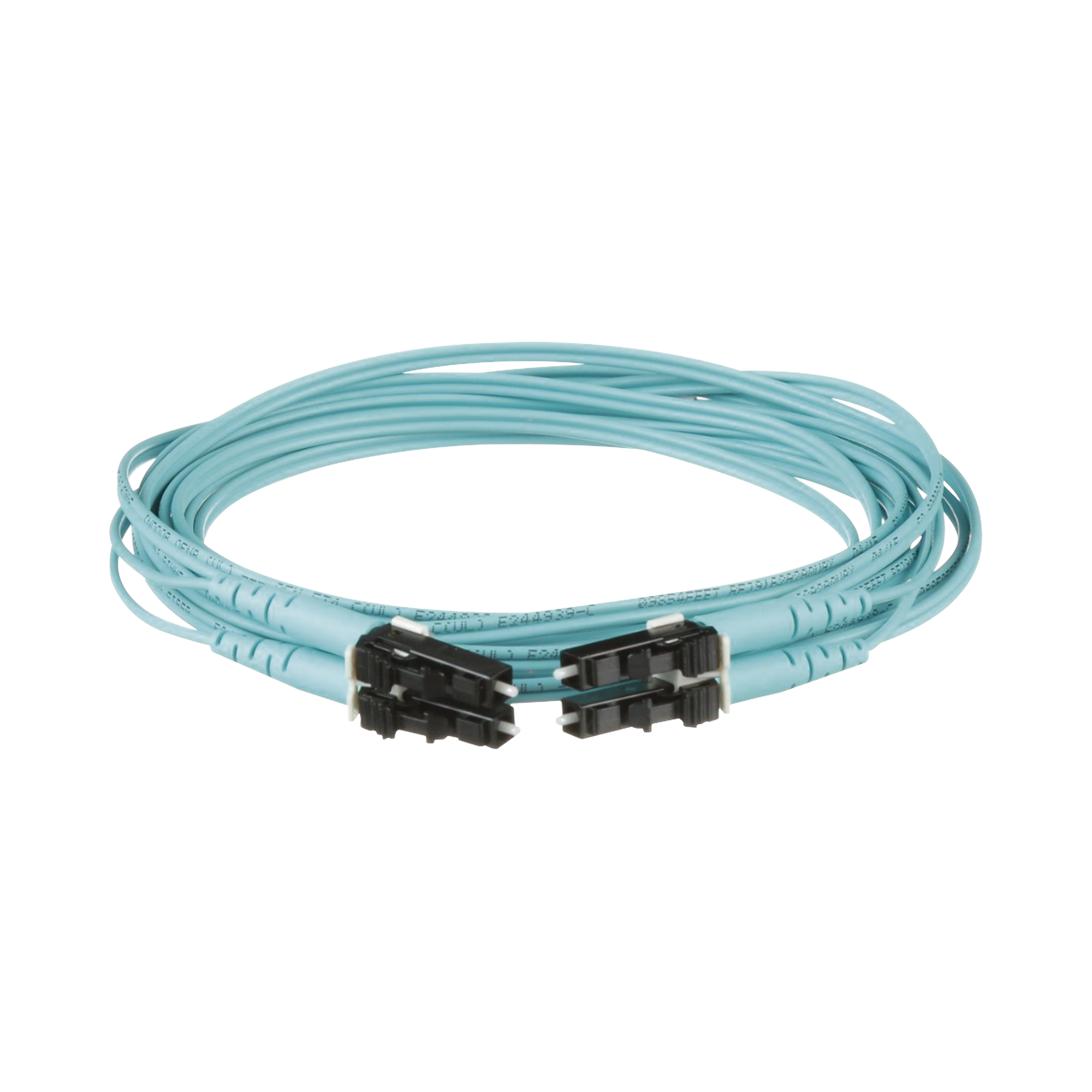Jumper de Fibra Optica Multimodo 50/125 OM3, LC-LC Duplex, OFNR (Riser), Color Aqua, 3 Metros (9.84 Pies)
