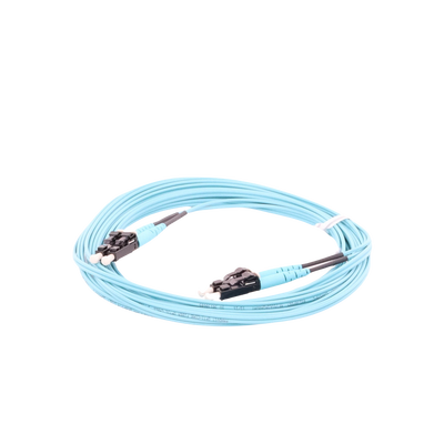 Jumper de Fibra Optica Multimodo 50/125 OM3, LC-LC Duplex, OFNR (Riser), Color Aqua, 5 Metros