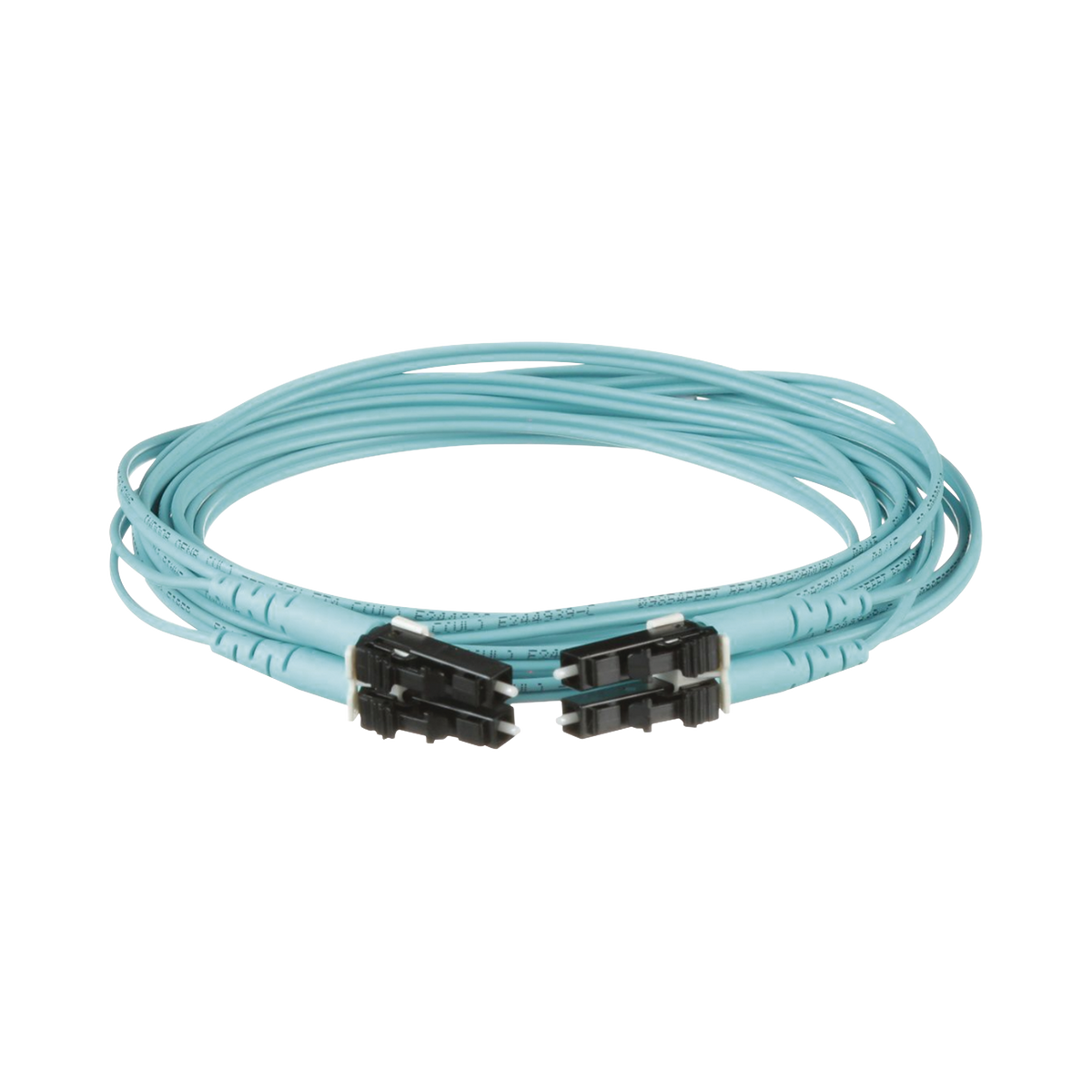 Jumper de Fibra Optica Multimodo 50/125 OM3, LC-LC Duplex, OFNR (Riser), Color Aqua, 9 Metros (29.53 Pies)