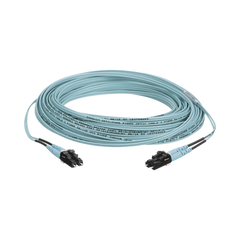 Jumper de Fibra Optica Multimodo 50/125 OM3, LC-LC Duplex, OFNR (Riser), Color Aqua, 50 Metros