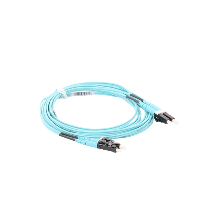 Jumper de Fibra Optica Multimodo 50/125 OM4, LC-LC Duplex, OFNR (Riser), Color Aqua, 3 Metros