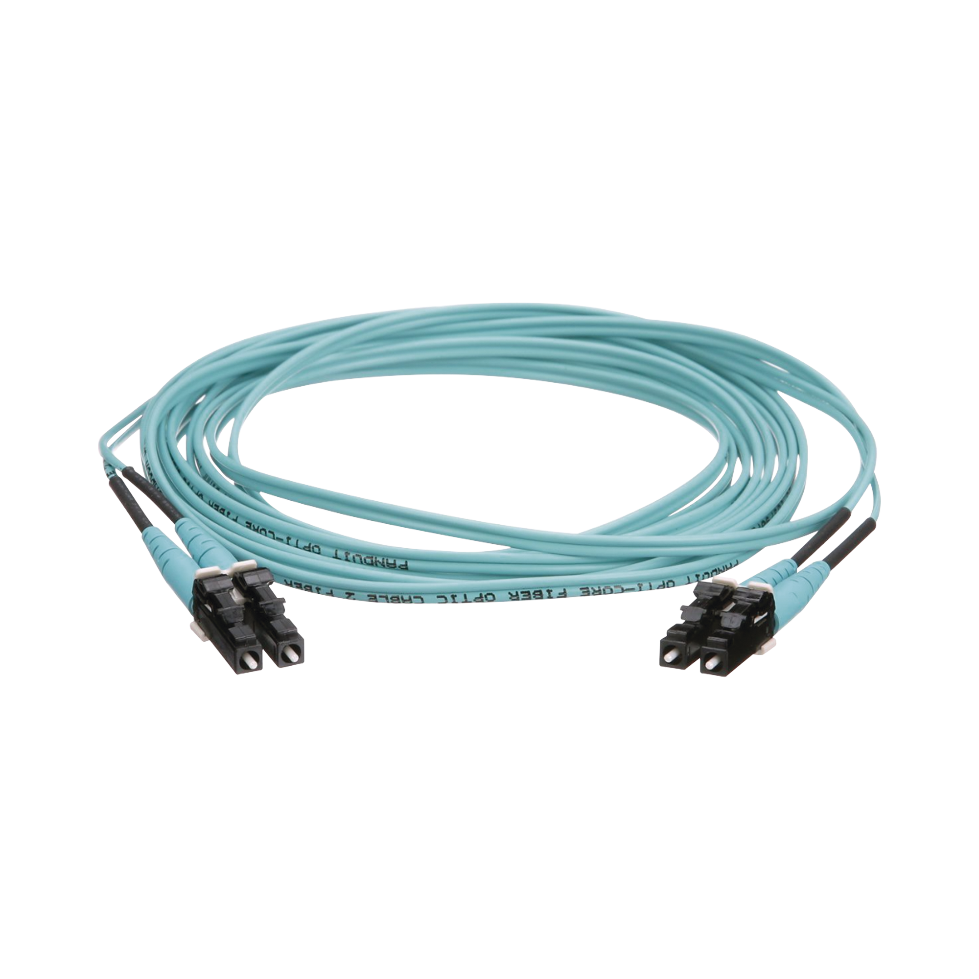 Jumper de Fibra Optica Multimodo 50/125 OM4, LC-LC Duplex, OFNR (Riser), Color Aqua, 10 Metros (32.81 Pies)