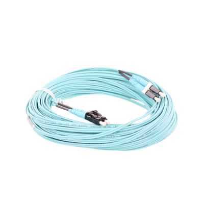 Jumper de Fibra Optica Multimodo 50/125 OM4, LC-LC Duplex, OFNR (Riser), Color Aqua, 20 Metros