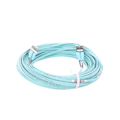 Jumper de Fibra Optica Multimodo 50/125 OM4, LC-LC Duplex, OFNR (Riser), Color Aqua, 20 Metros