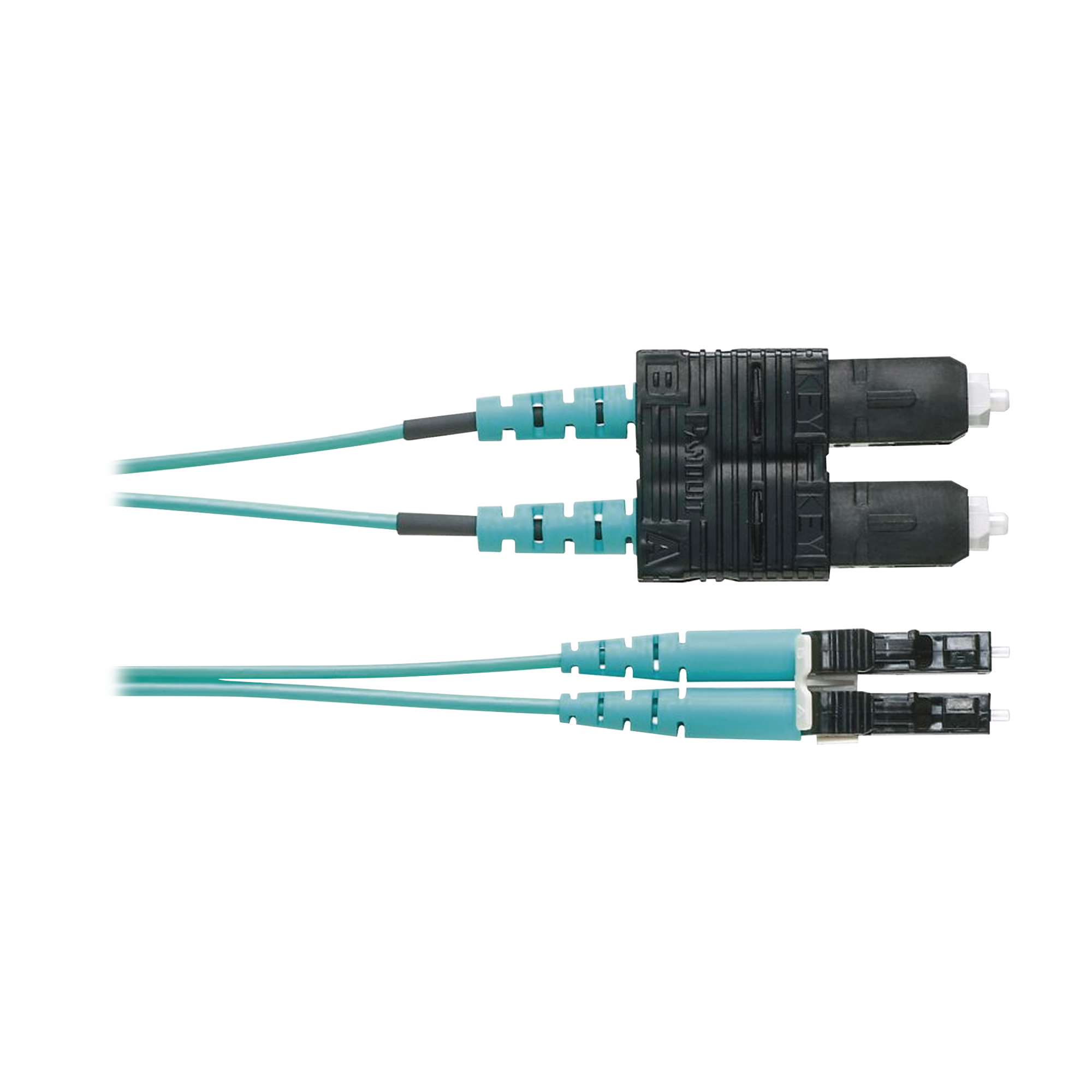 Jumper de Fibra Optica Multimodo 50/125 OM4, LC-SC Duplex, OFNR (Riser), Color Aqua, 1 Metro (3.28 Pies)
