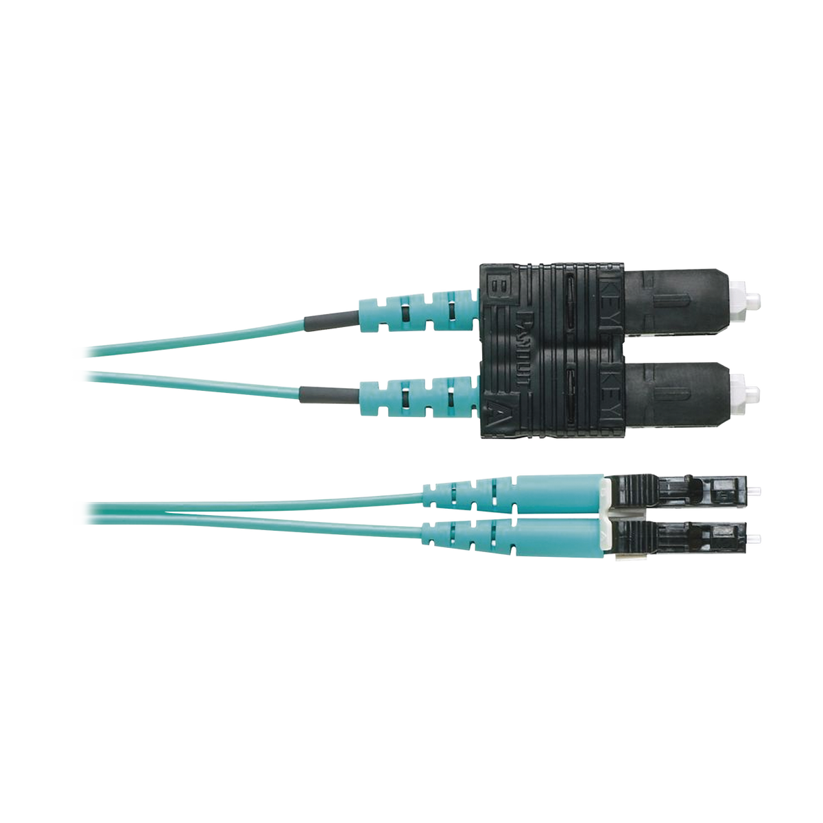Jumper de Fibra Optica Multimodo 50/125 OM4, LC-SC Duplex, OFNR (Riser), Color Aqua, 1 Metro (3.28 Pies)