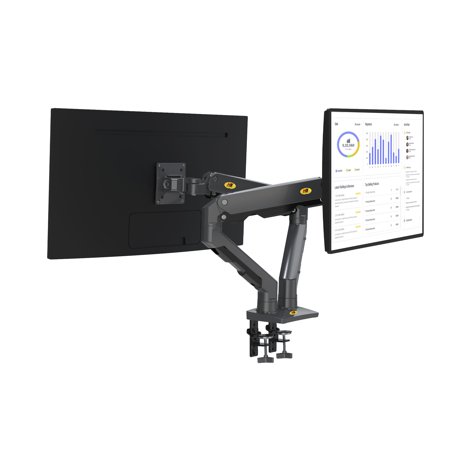 Montaje de Escritorio articulado para 2 monitores de 27-34" /  Soporta hasta 16 kg  por brazo/ Vesa 75 x 75 / 100 x 100 / Acero / Giro: 360°