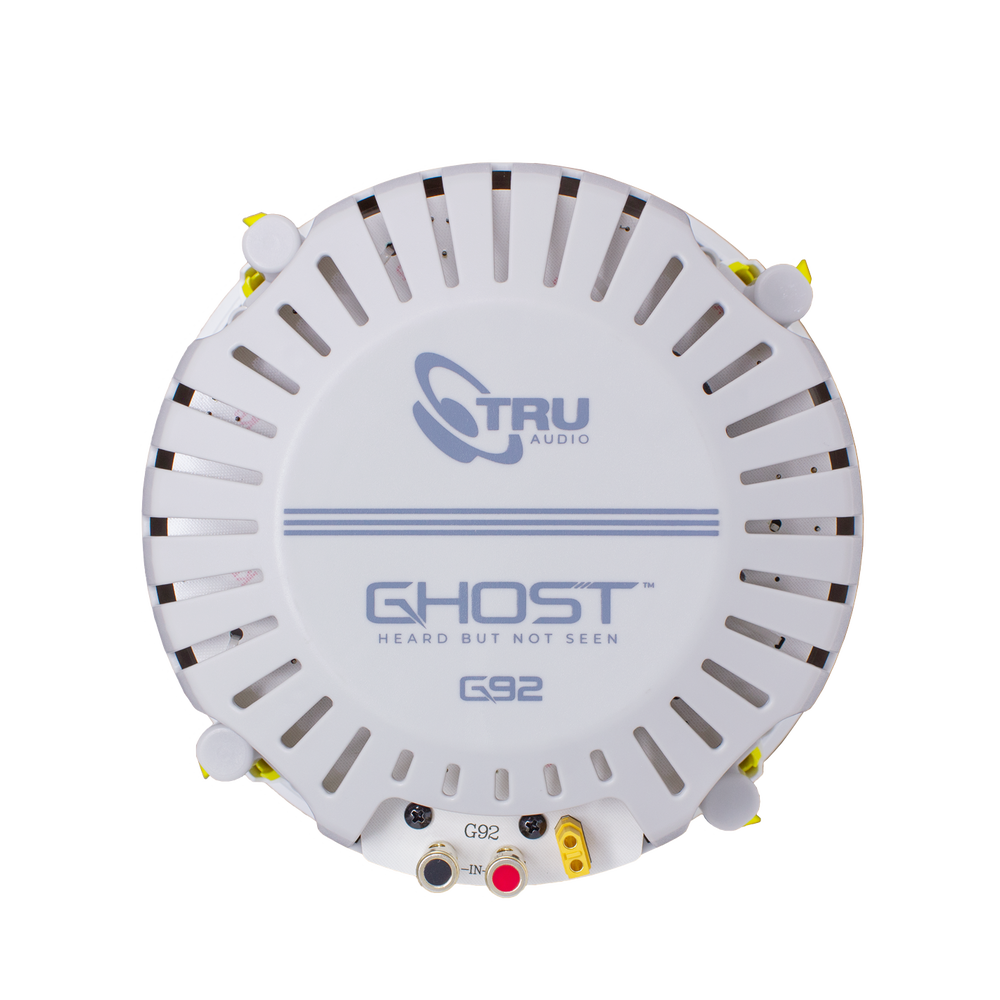 Ghost series, altavoz de 3 vías de plafón 9in, diseño trugrip  sin herramientas, woofer de polipropileno blanco, 150w 8ohms