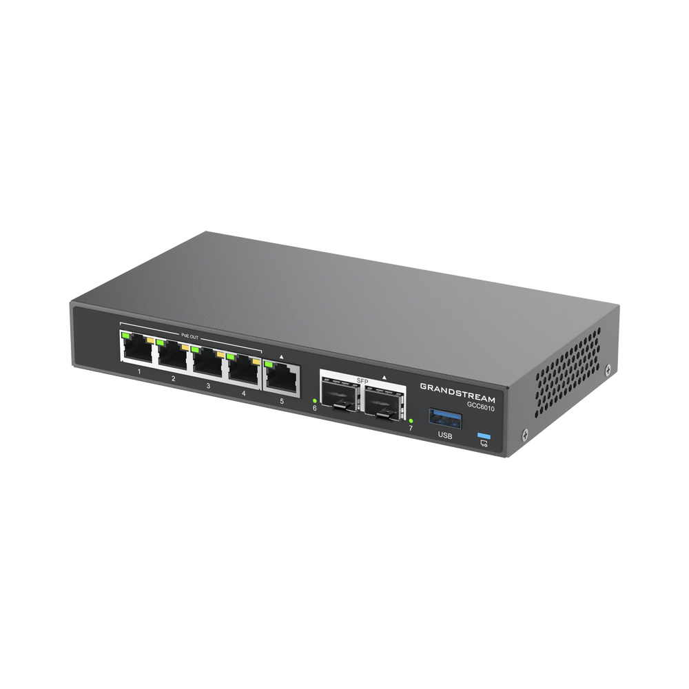 4 en 1: Firewall Nueva Generación, Router, IP PBX (24 usuarios / 8 llamadas), Switch Gigabit de 5 Puertos (4 PoE) y 2 Puertos SFP 2.5 Gigabit