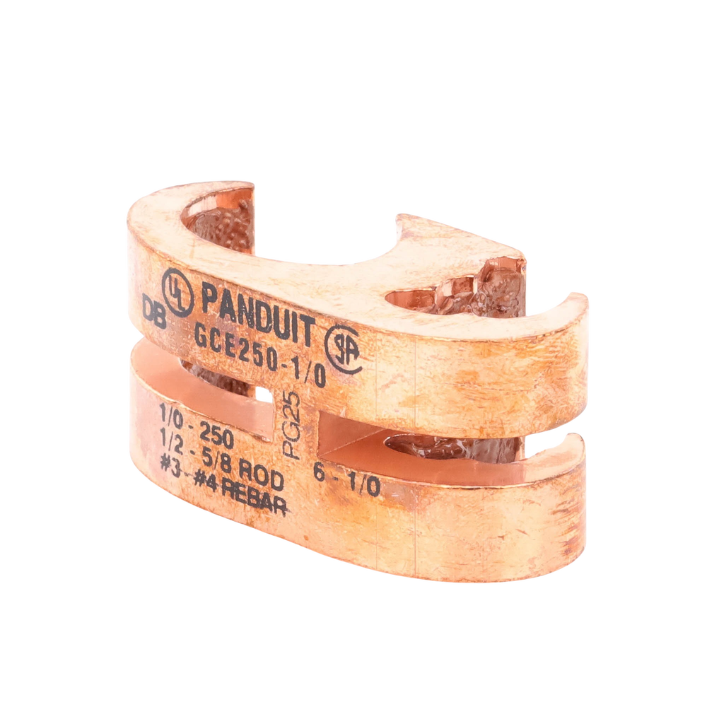 Conector de Conexión a Tierra tipo "E" para Conductor 1/0 AWG STR – 250 KCMIL MAIN y 6 AWG SOL – 1/0 AWG STR TAP