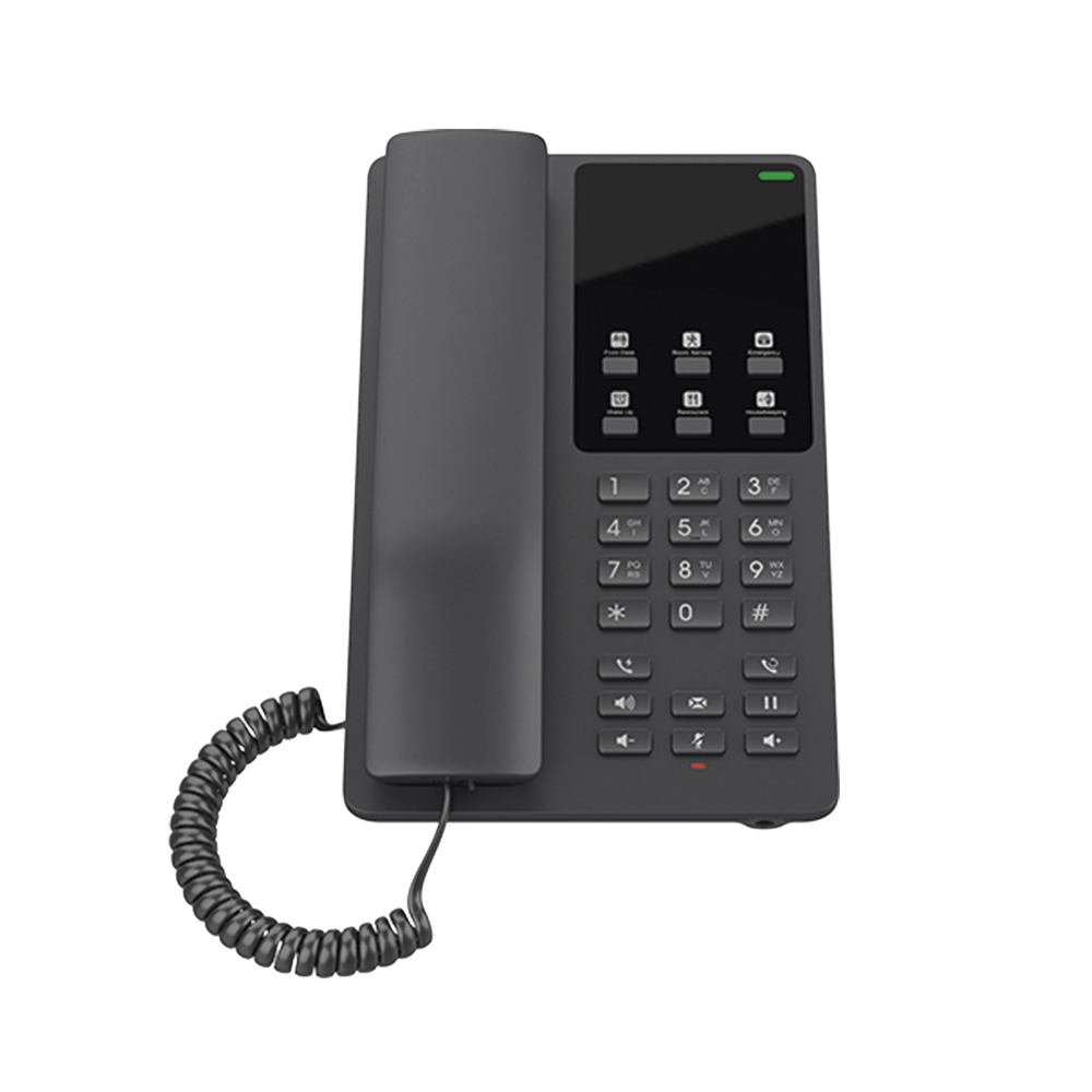 Teléfono IP Hotelero, 2 líneas SIP con 2 cuentas, codec Opus, IPV4/IPV6, color negro, con gestión en la nube GDMS