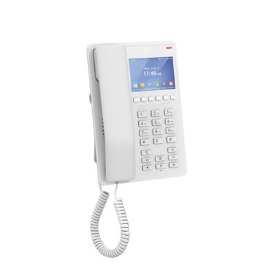 Teléfono IP Hotelero con pantalla LCD a color, 2 líneas SIP con 2 cuentas, codec Opus, IPV4/IPV6, color blanco, con gestión en la nube GDMS