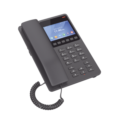 Teléfono IP Hotelero con pantalla LCD a color, 2 líneas SIP con 2 cuentas, codec Opus, IPV4/IPV6, color negro, con gestión en la nube GDMS