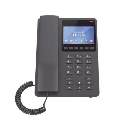 Teléfono IP Hotelero con pantalla LCD a color, 2 líneas SIP con 2 cuentas, codec Opus, IPV4/IPV6, color negro, con gestión en la nube GDMS
