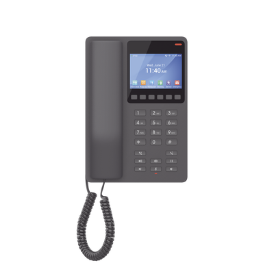 Teléfono IP WiFi Hotelero con pantalla LCD a color, 2 líneas SIP con 2 cuentas, codec Opus, IPV4/IPV6, color negro, con gestión en la nube GDMS