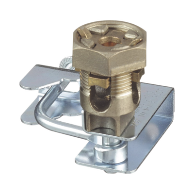 Abrazadera para Tierra Física en Base de Piso Falso, para Cables de 6 a 1/0 AWG. Para Pedestales Cuadrados de 7/8" y Circulares de 1" a 1 1/8"