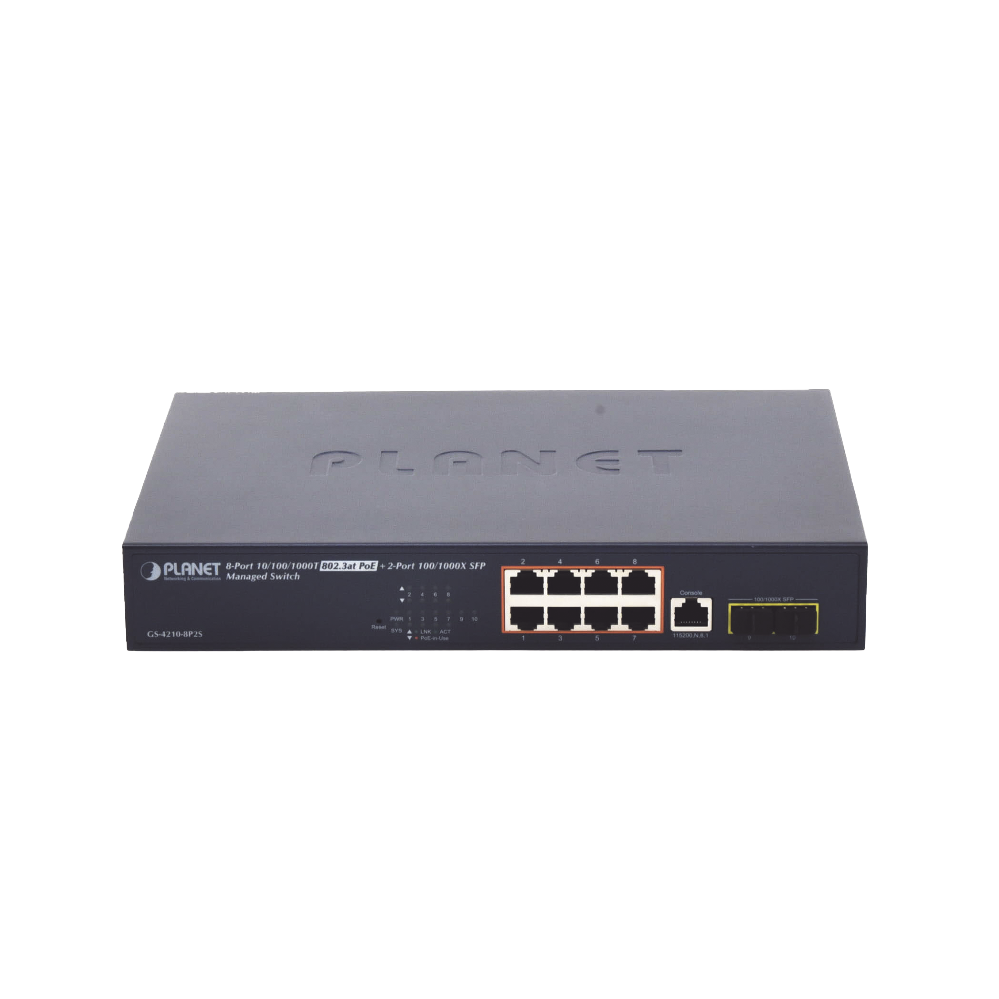 Switch Administrable Capa 2, 8 Puertos PoE 802.3af/at Gigabit, 140 W Max, 2 Puertos SFP, Modo Extendido Hasta 250 m, Soporta Administración en Nube CloudNMS ( HW Rev. 3.0 en Adelante).