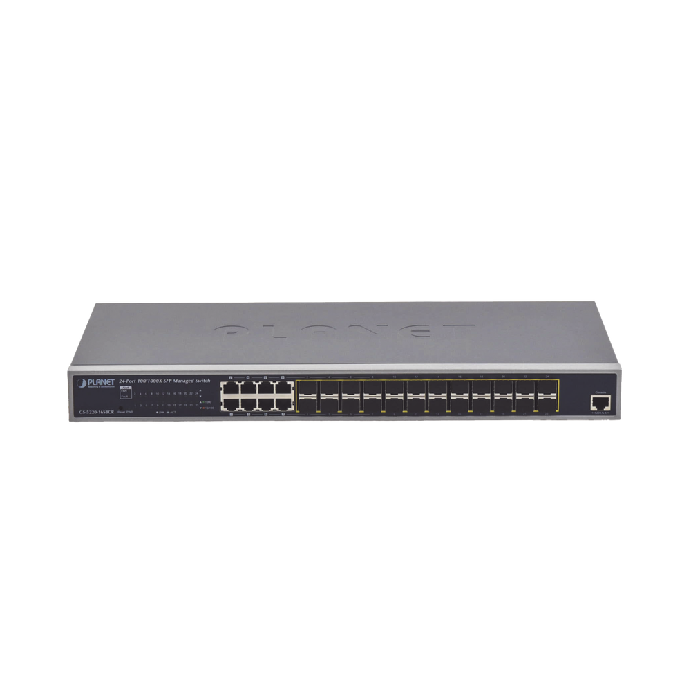 Switch Administrable Capa 2 con Fuente de Alimentación Redundante, 24 Puertos SFP Gigabit 100/1000X, 8 Puertos Combo RJ45 Gigabit.