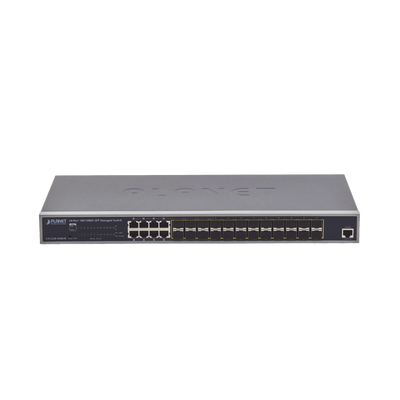 Switch Administrable Capa 2 con Fuente de Alimentación Redundante, 24 Puertos SFP Gigabit 100/1000X, 8 Puertos Combo RJ45 Gigabit.