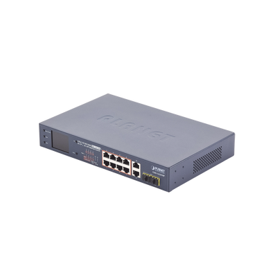 Switch No Administrable 8 Puertos Gigabit con Modo Extender a 250 m,  2 Puertos Uplink 10/100/1000 Mbps, 2 Puertos SFP