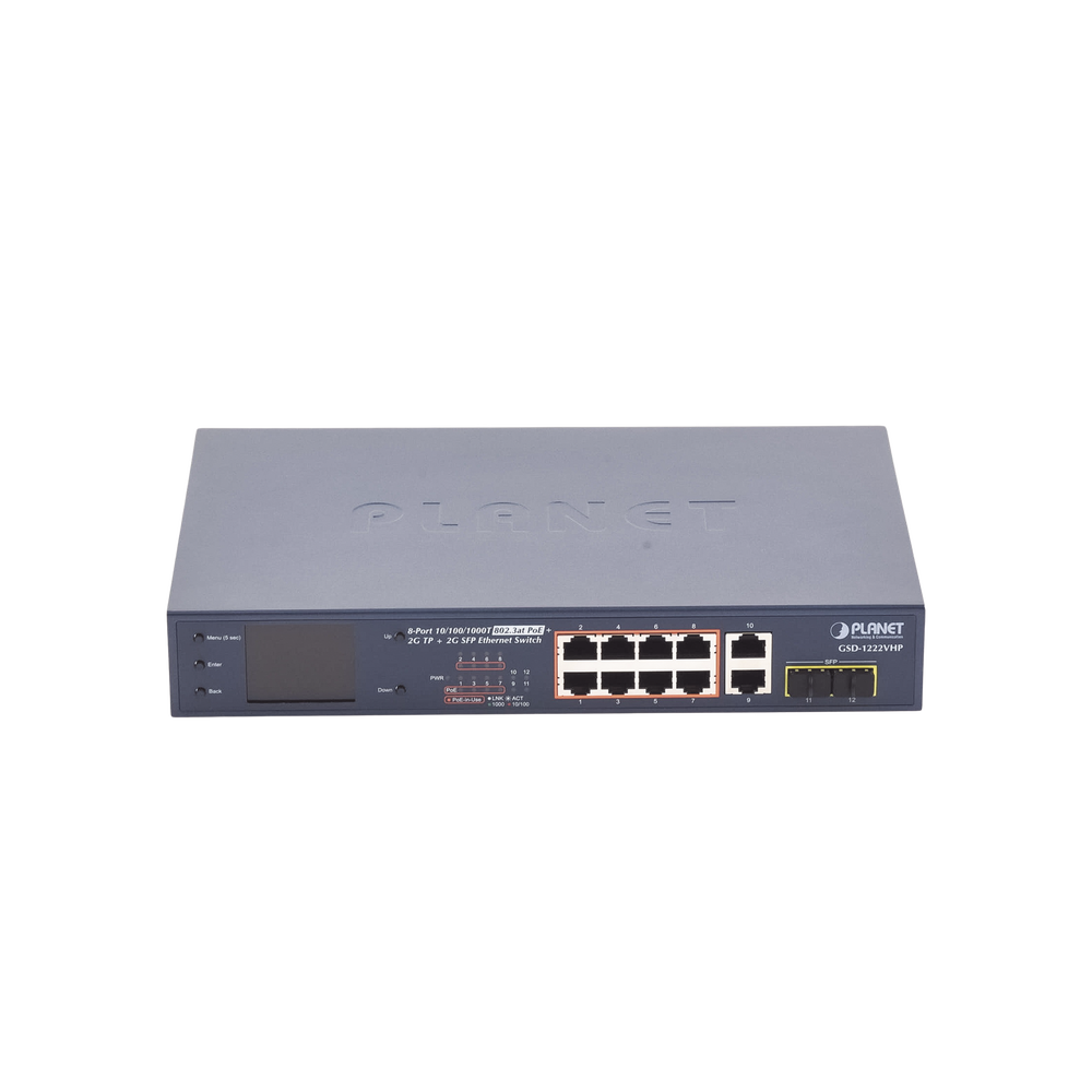 Switch No Administrable 8 Puertos Gigabit con Modo Extender a 250 m,  2 Puertos Uplink 10/100/1000 Mbps, 2 Puertos SFP