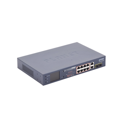 Switch No Administrable 8 Puertos Gigabit con Modo Extender a 250 m,  2 Puertos Uplink 10/100/1000 Mbps, 2 Puertos SFP