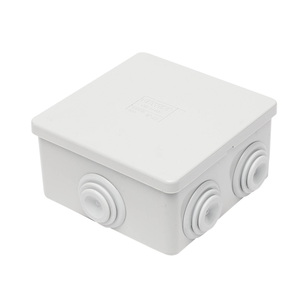 Caja Estanca de PVC Para Derivación y Conexión, 6 Entradas, Tapa a Presión, 80×80×40 mm (Mayor Área Interna, Uso Exterior IP44, Material que no Propaga el Fuego y Libre de Hálogenos