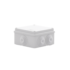 Caja de derivación de PVC Auto-extinguible con 6 entradas, tapa atornillada, 100x100x50 MM, (Medidas internas, mayor área permisible para e cable, Para exterior (IP55)