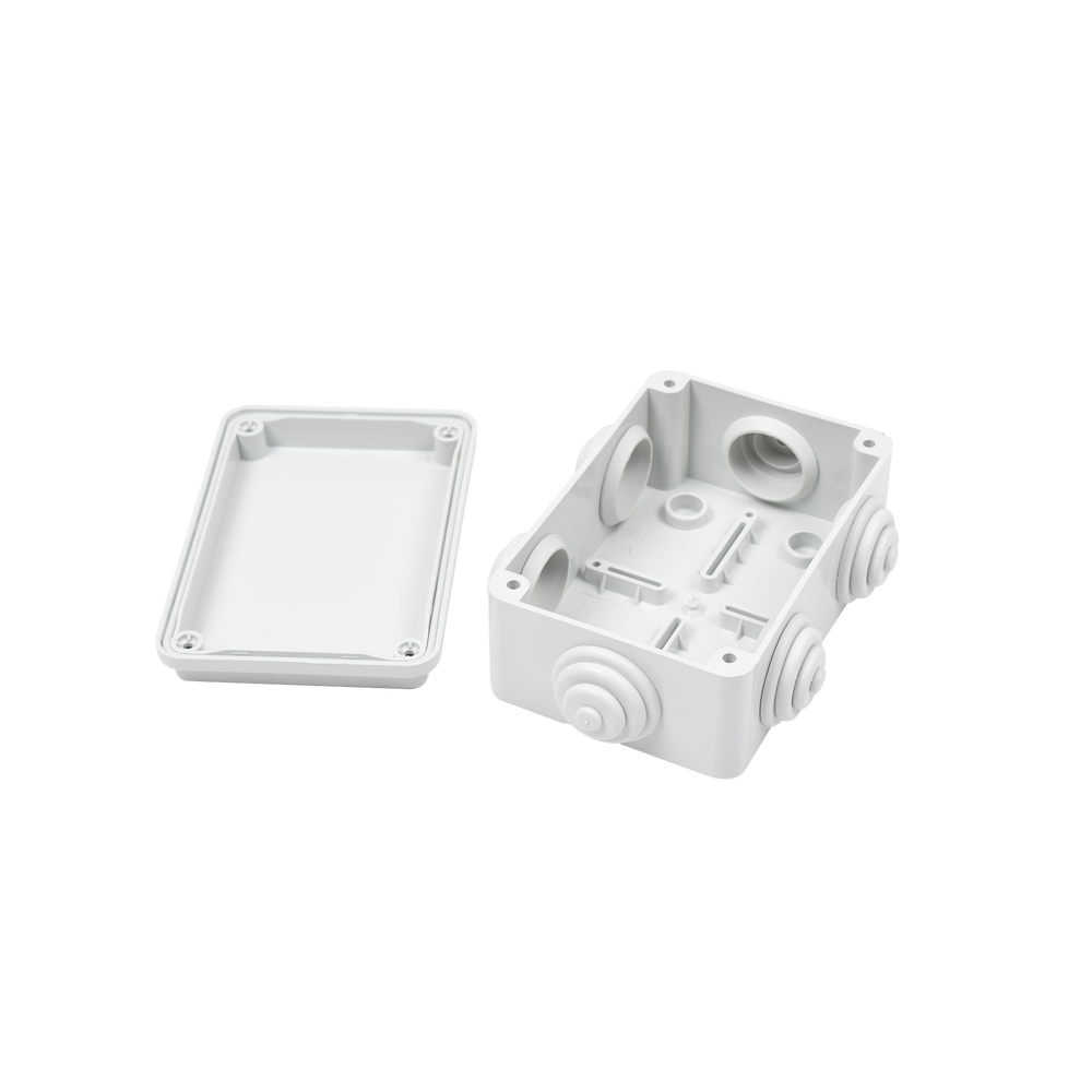 Caja Estanca de PVC Para Derivación y Conexión, 6 Entradas, Tapa Atornillada, 120x80x50 mm (Área interna), Uso Exterior IP55, Material que no Propaga el Fuego y Libre de Hálogenos